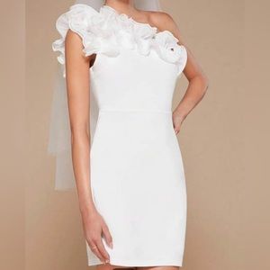 SHEIN White Ruffle Trim Bodycon Dress - Bridal Shower, Wedding, Bachelorette! M